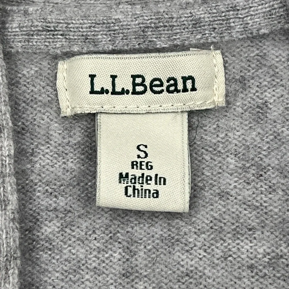 LL Bean Cardigan Womens Small Gray 100% Cashmere Open Front Pockets Knit Sweater